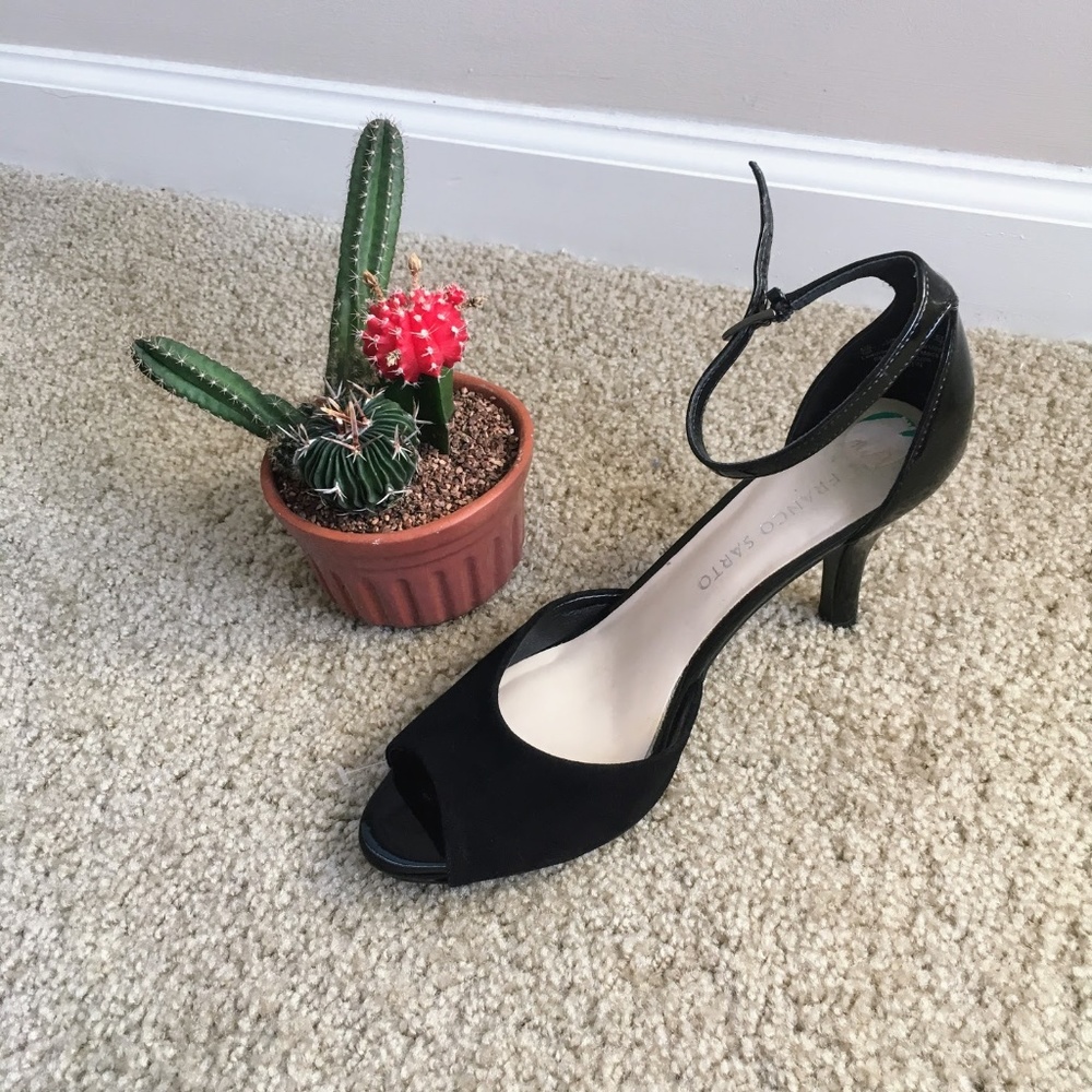 Franco Sarto Black Ankle Strap Stiletto Sandals